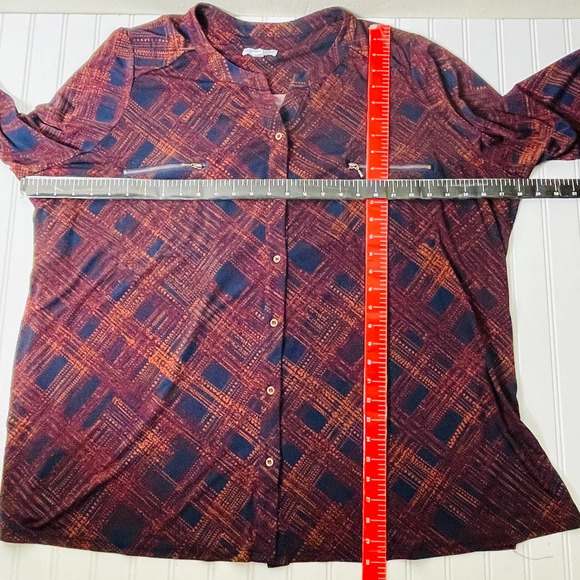 Susan Graver Liquid knit Orange and blue Buttondown top size 3X - Picture 9 of 10